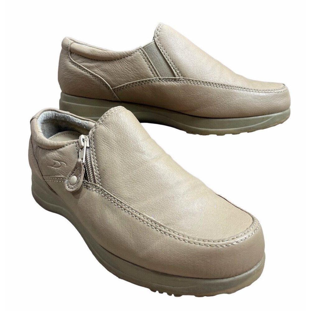 Dr Scholl's Women's Double Air Pillo Inserts Leather Loafer Shoe Tan Zip 8.5 W